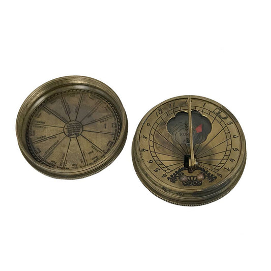 Antiqued Brass Pocket Sundial - Antique Reproduction, 2"