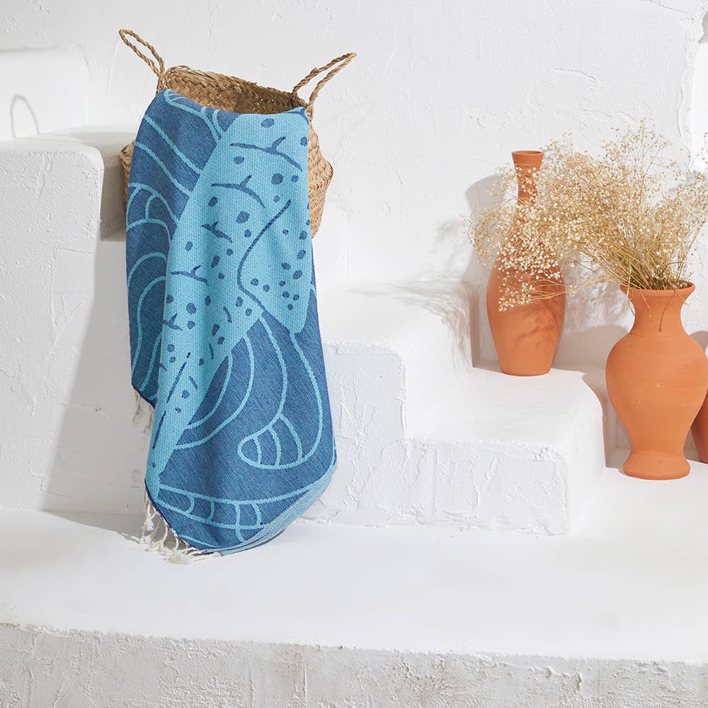 Whale Shark Turkish Towels with Terry-backed 35x70 Sand pool