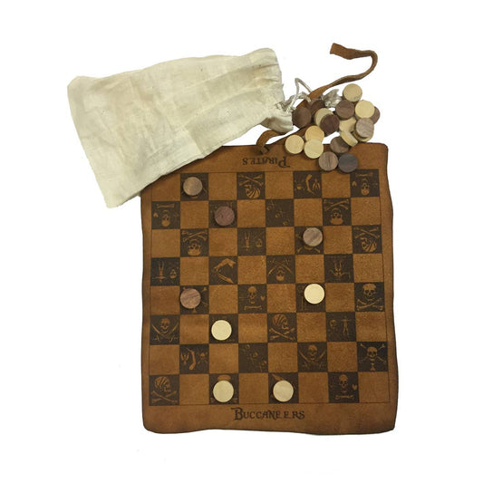 Pirate and Buccaneers Flag Leather Checker Board, 9-1/2”