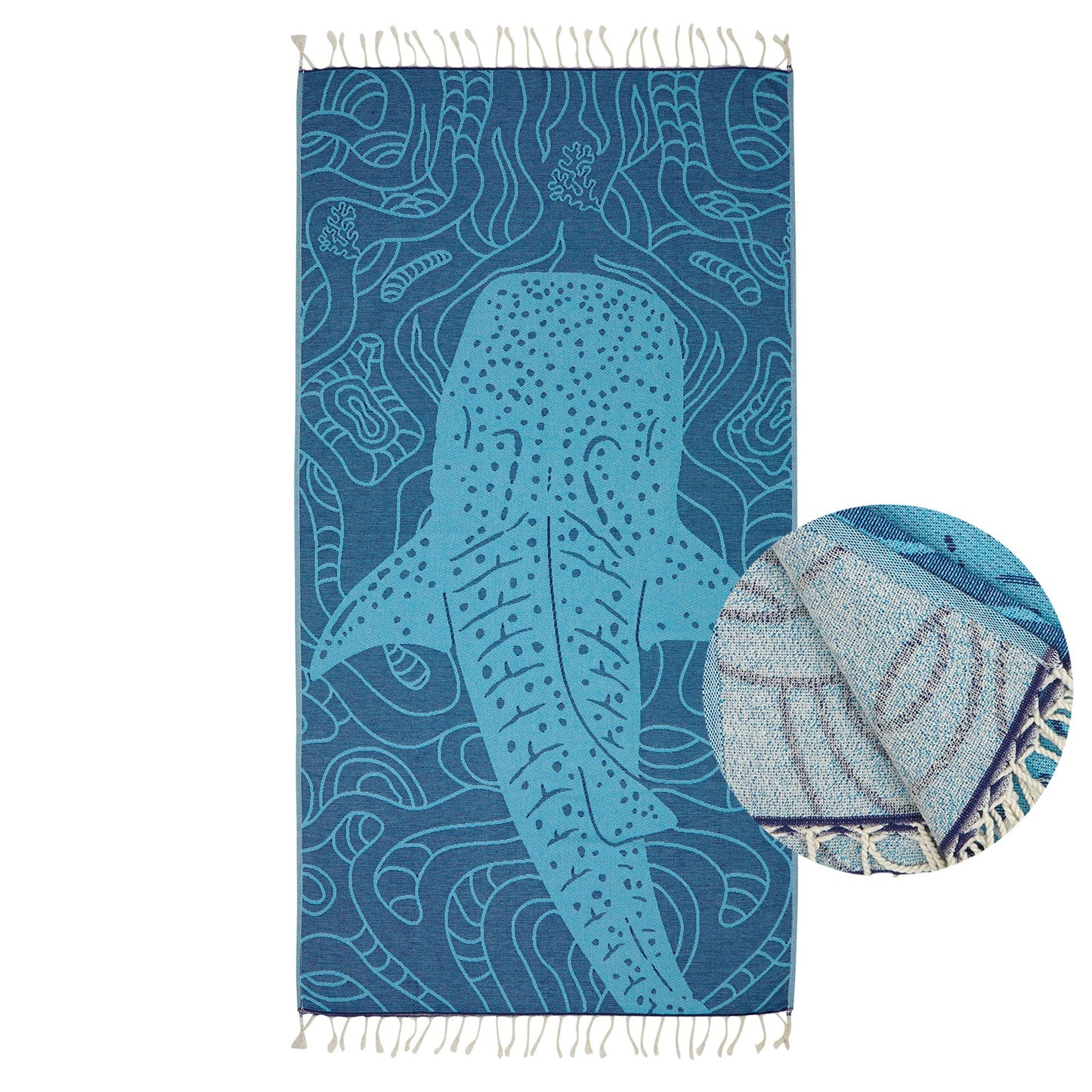 Whale Shark Turkish Towels with Terry-backed 35x70 Sand pool