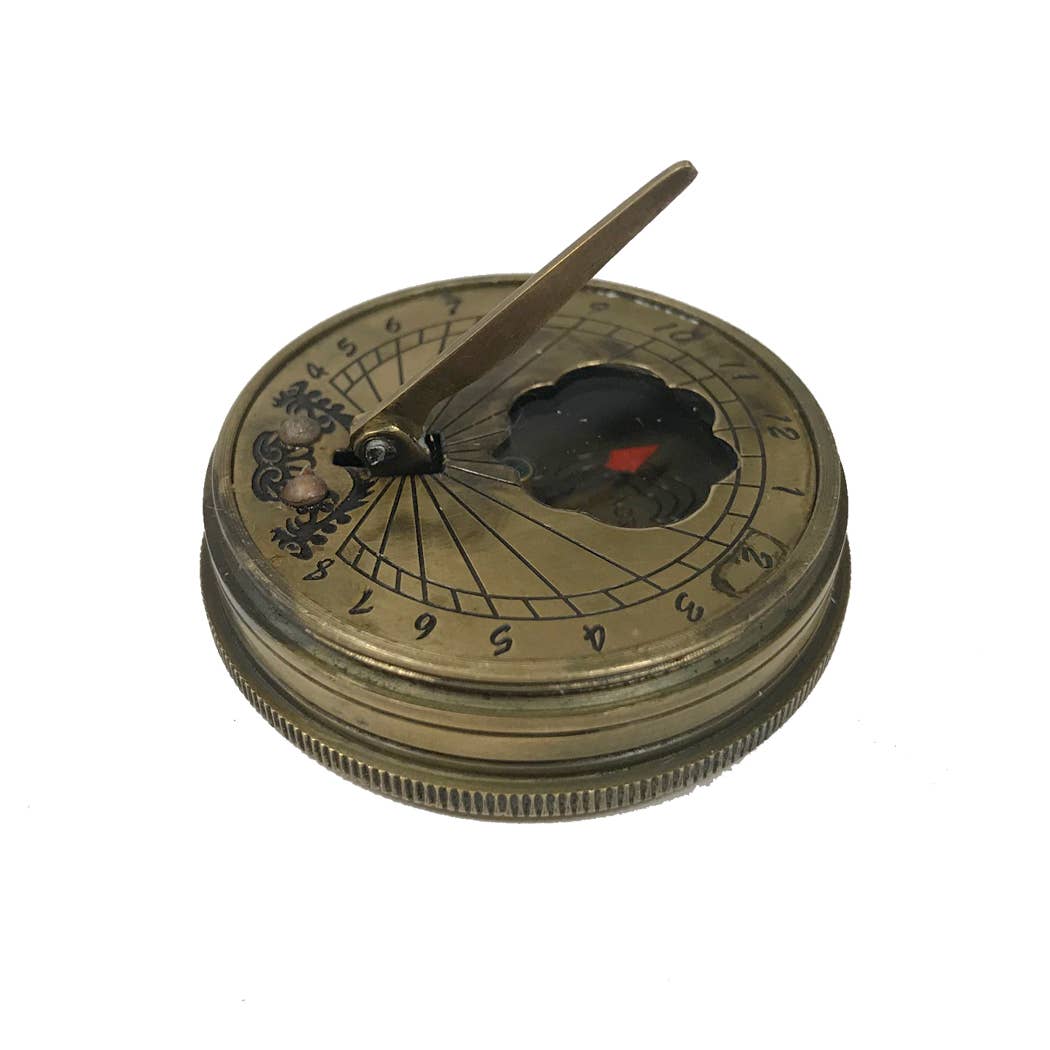 Antiqued Brass Pocket Sundial - Antique Reproduction, 2"