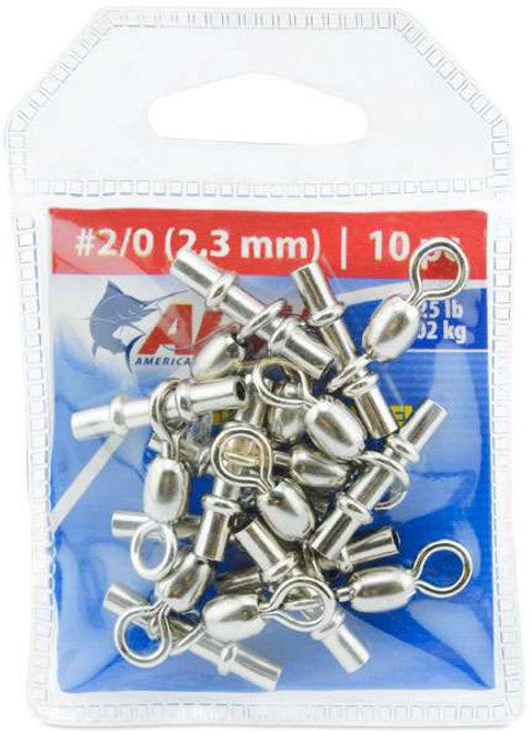 AFW FWJ-2.3T-A Size #2/0 225lb Brass Sleeve Swivels - Nickel - 10pc