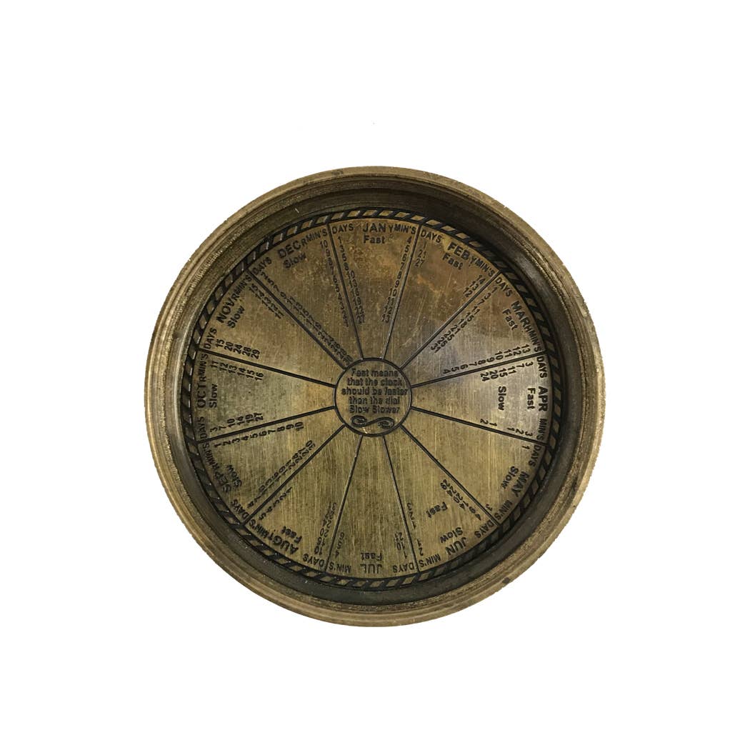 Antiqued Brass Pocket Sundial - Antique Reproduction, 2"