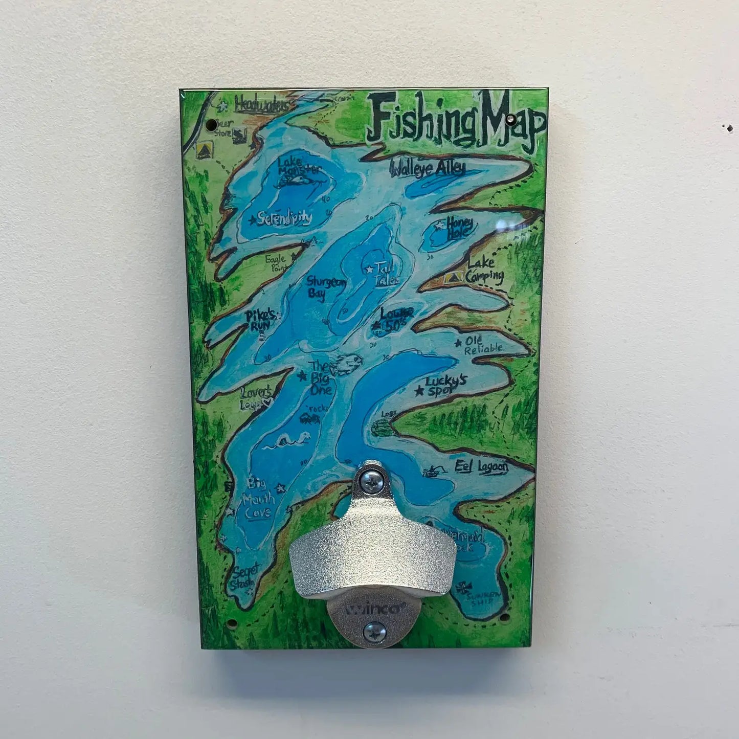 Fishing Map Wall Mount Bottle Opener