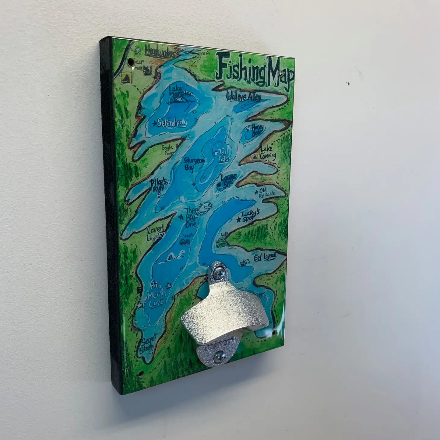 Fishing Map Wall Mount Bottle Opener